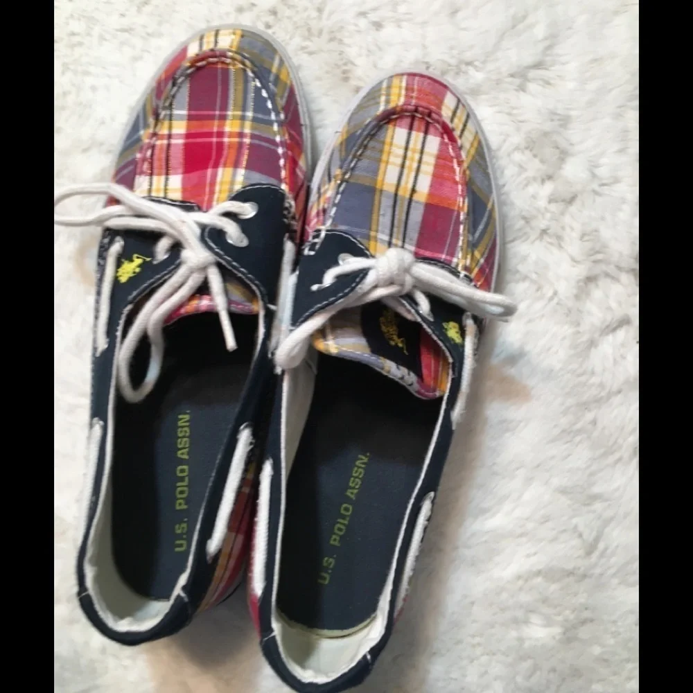 U.S Polo Assn PLAID Boat Shoes Deck Loafers Sneakers Size 8.5